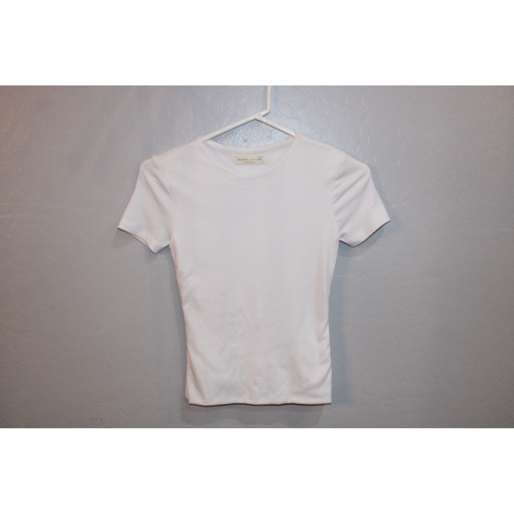 Frankee & Skylarr Womens White Ribbed Short Sleeve Crewneck T-Shirt Size XS
